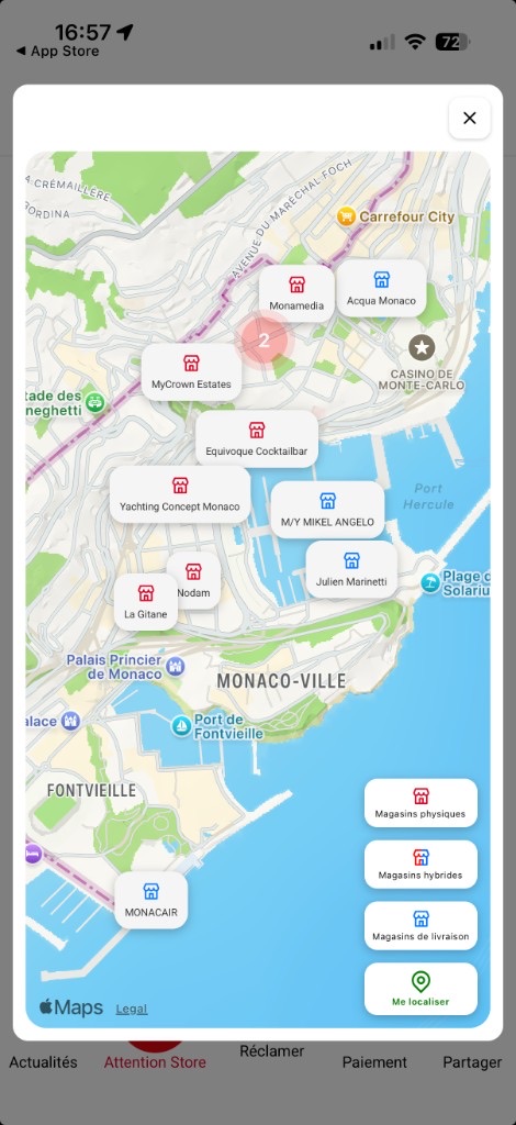 Carte Attention Store : commerces monégasques référencés.